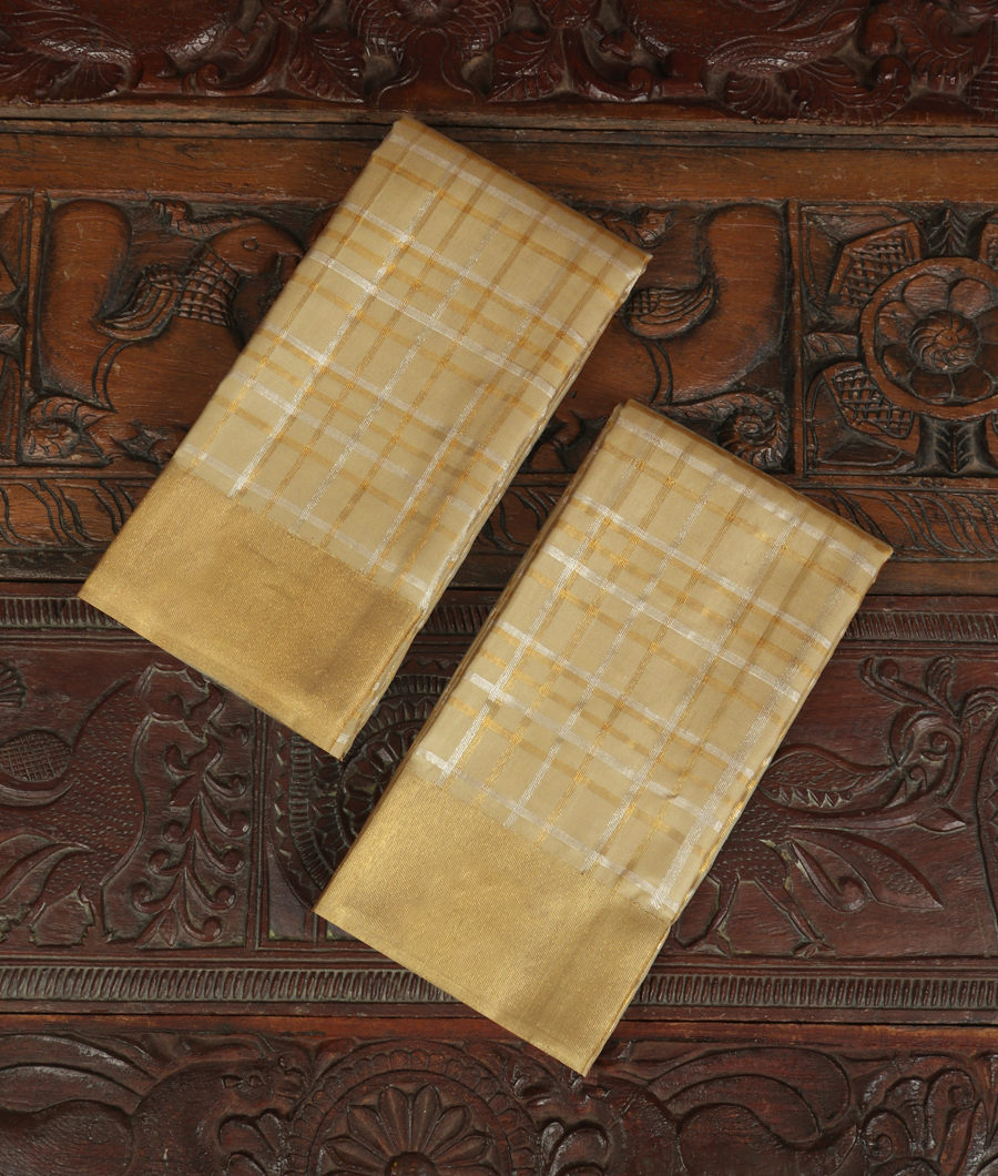 Beige Handwoven Kanjivaram Silk Dhoti and Vastharam T321226-image