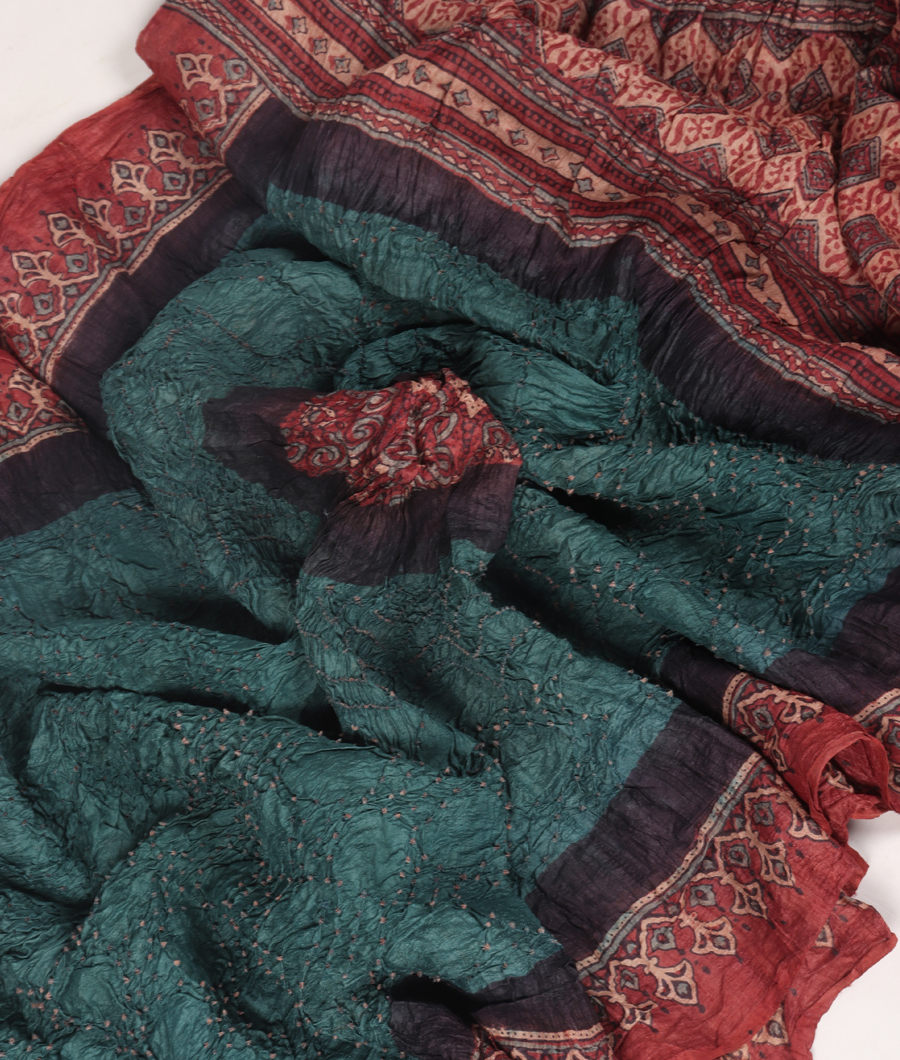 Blue Bandhani Tussar Saree T3227742