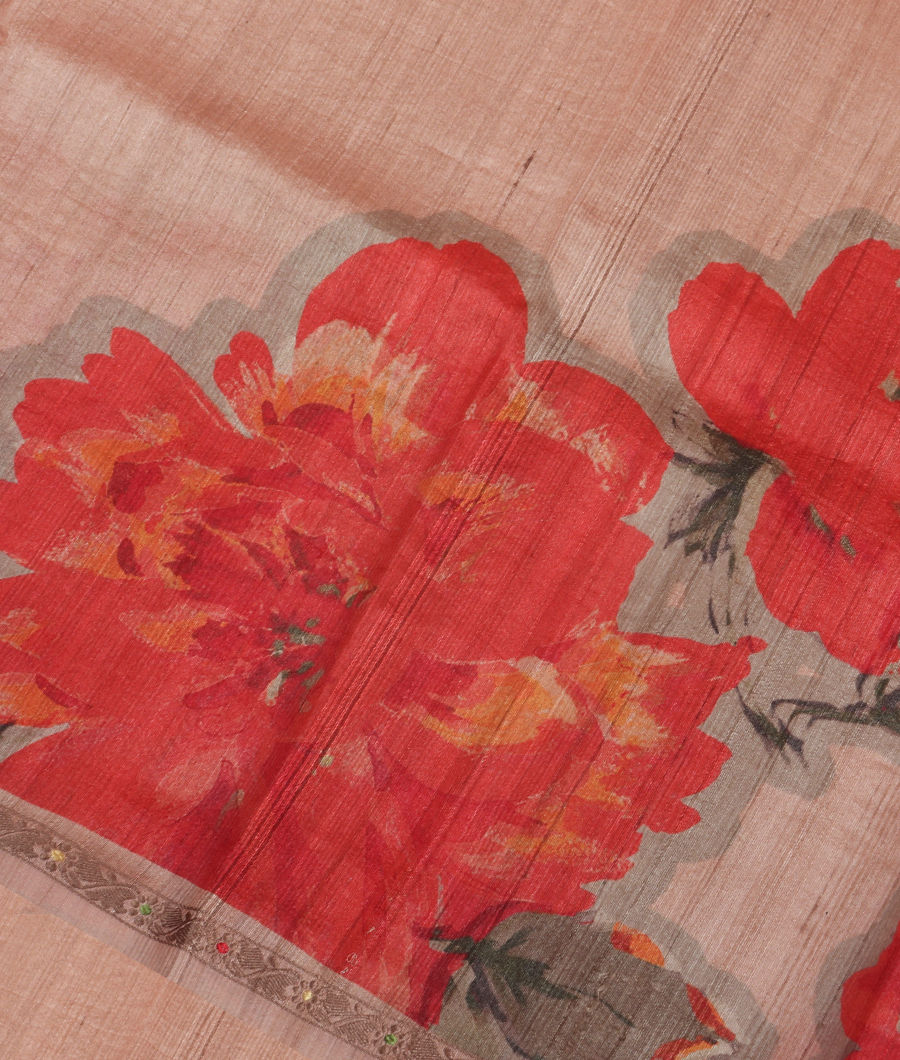 Pinkish Beige Tussar Printed Saree T309846-image