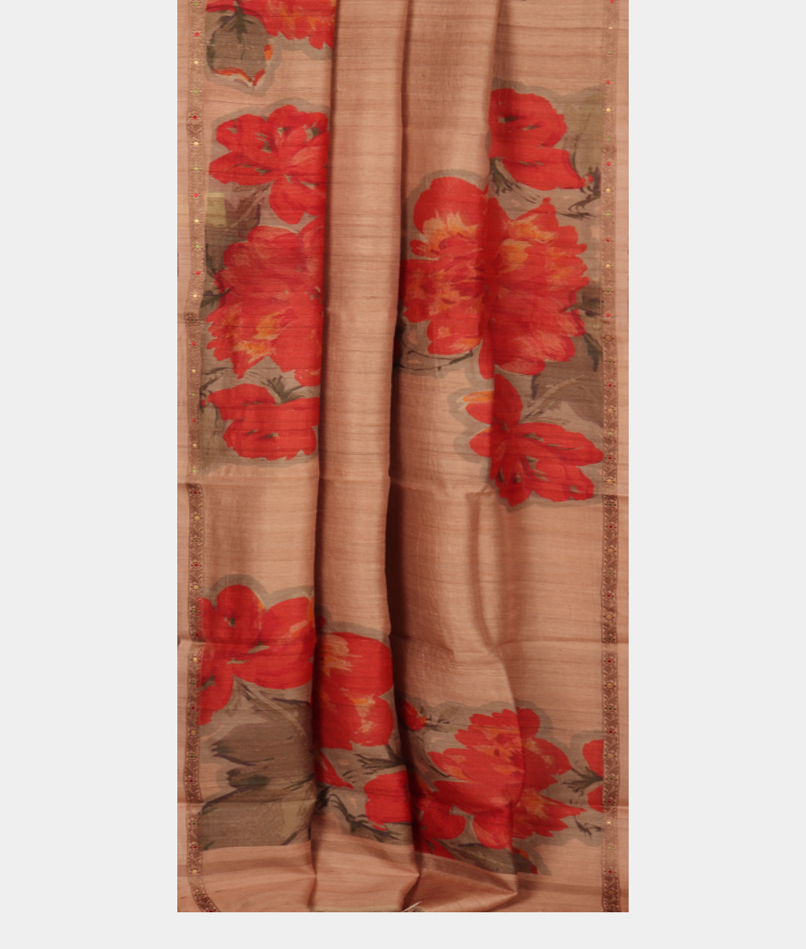 Pinkish Beige Tussar Printed Saree T3098462