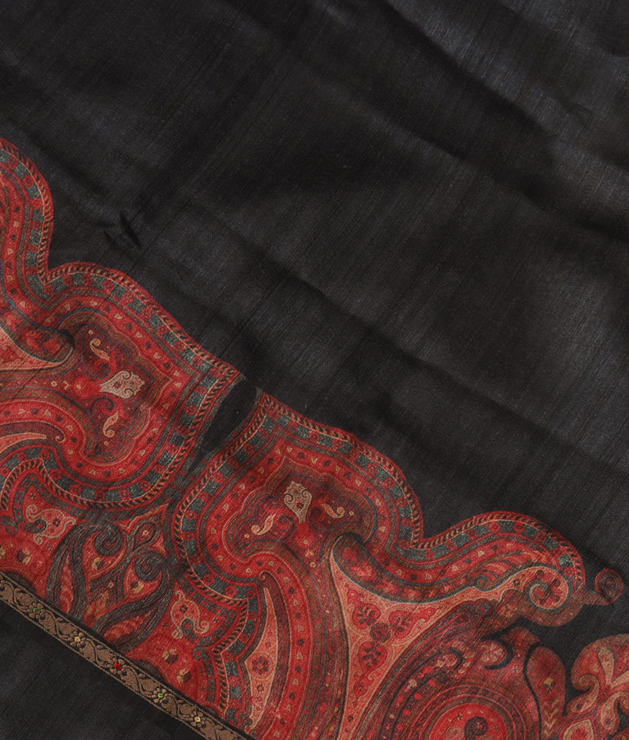 Black Tussar Printed Saree T322467-image