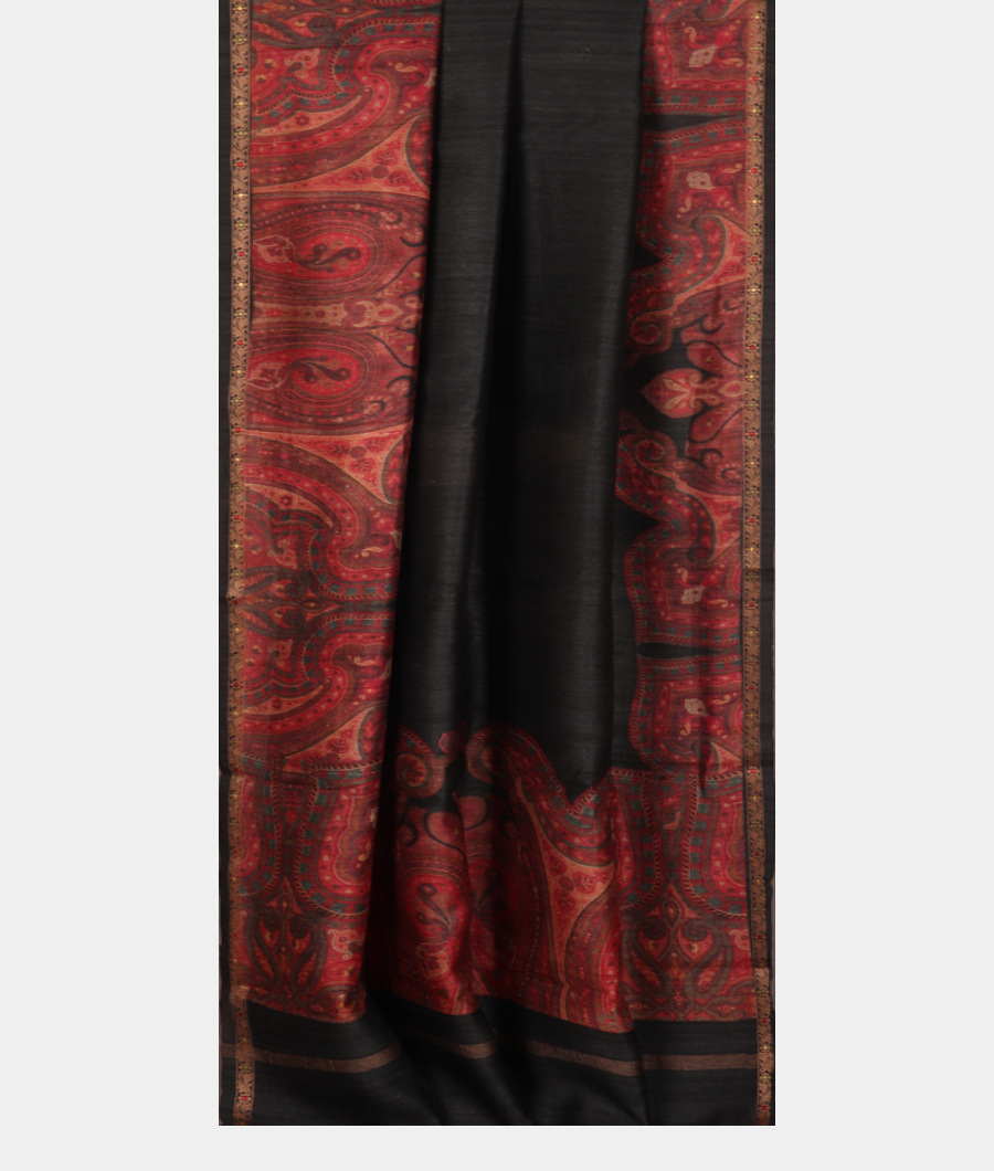 Black Tussar Printed Saree T3224672