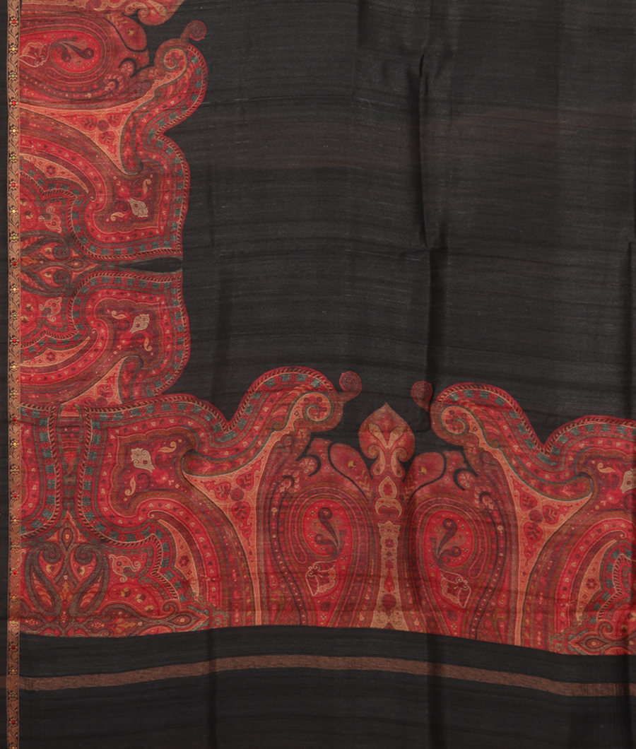 Black Tussar Printed Saree T3224674