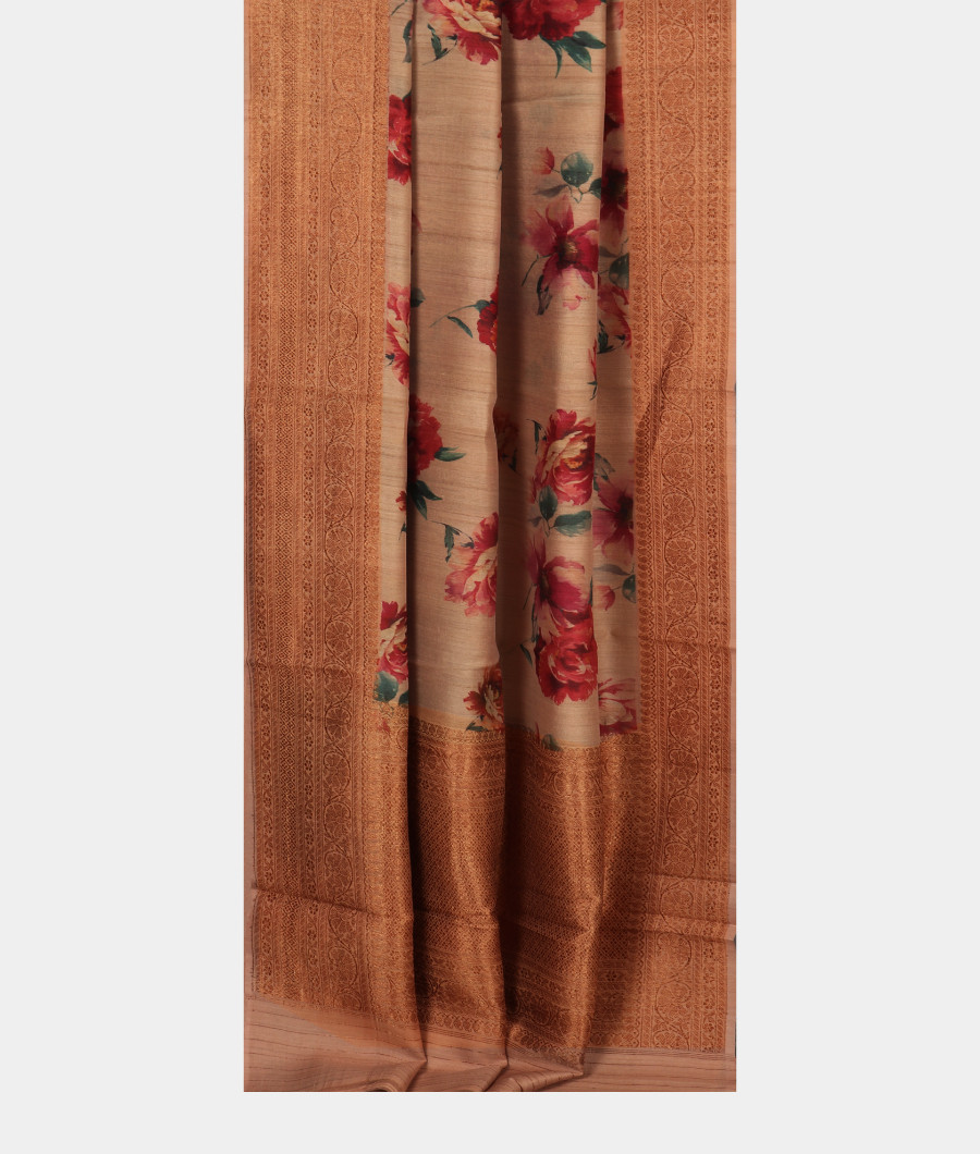 Beige Printed Banaras Tussar Georgette Saree T2971892