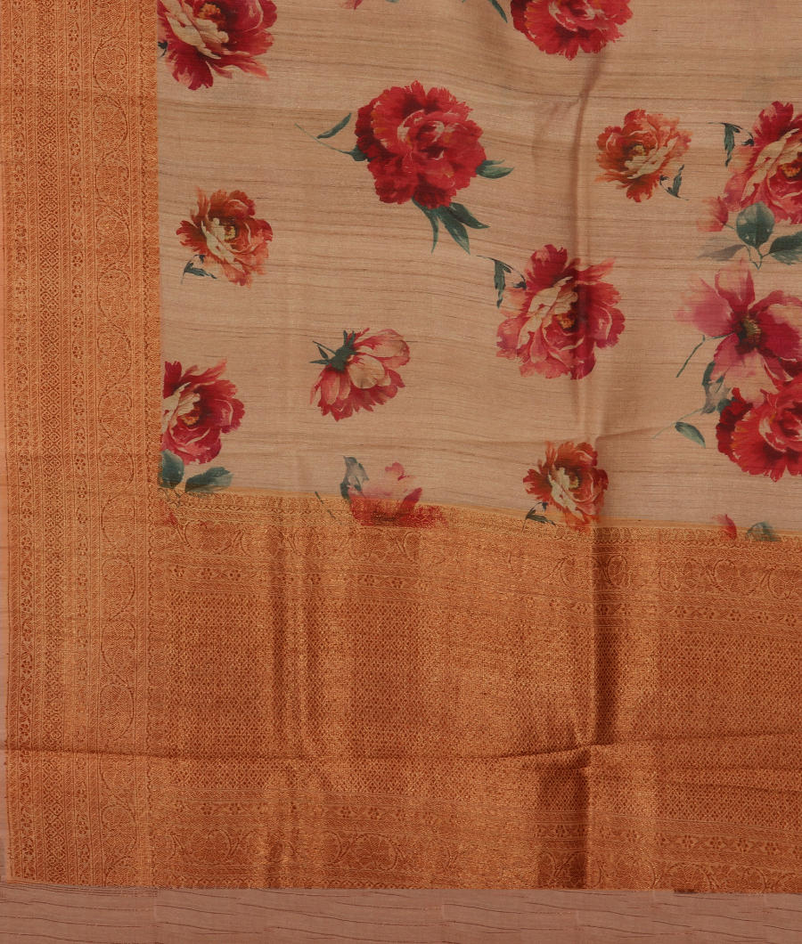 Beige Printed Banaras Tussar Georgette Saree T2971894
