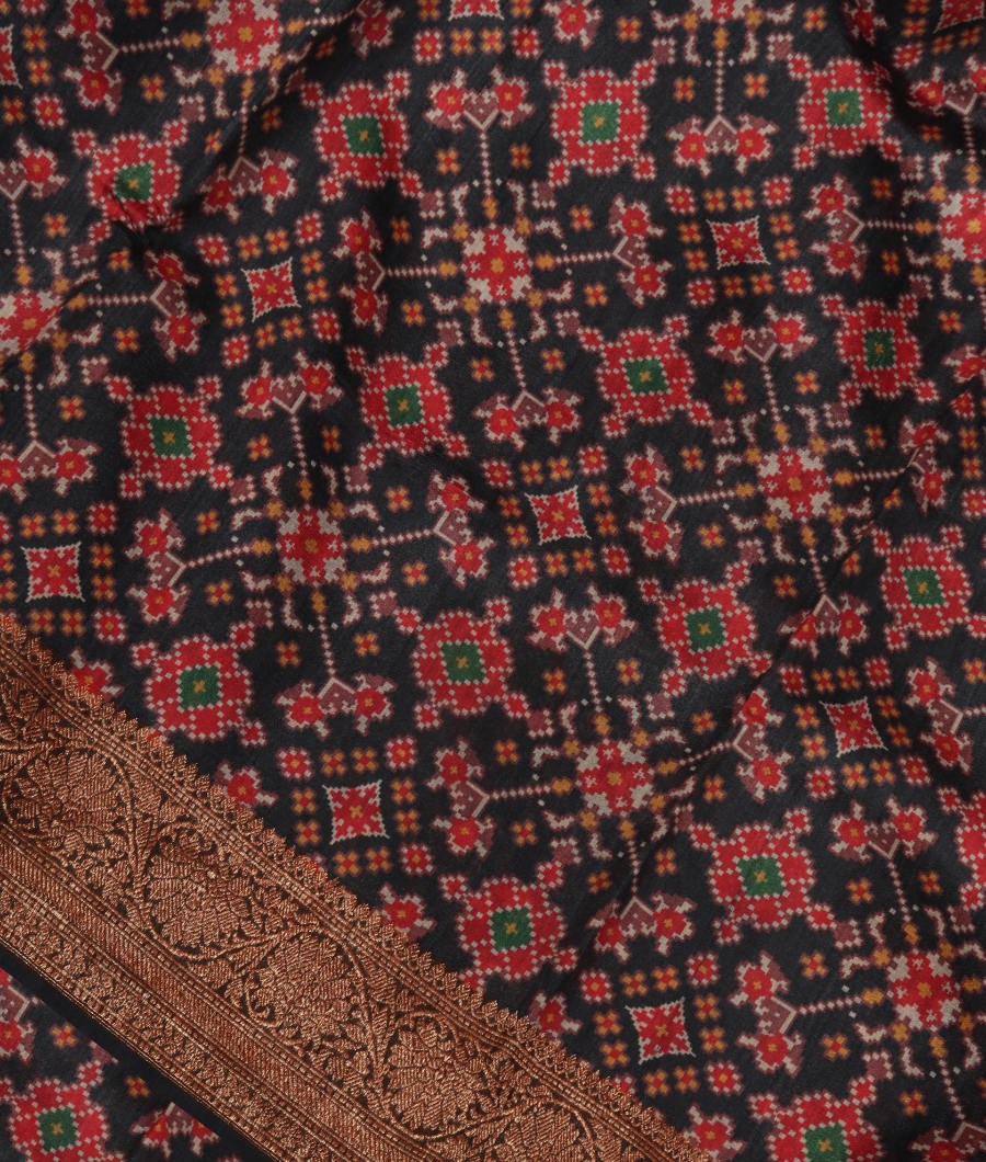 Dark Grey Printed Banaras Tussar Georgette Saree T268404-image