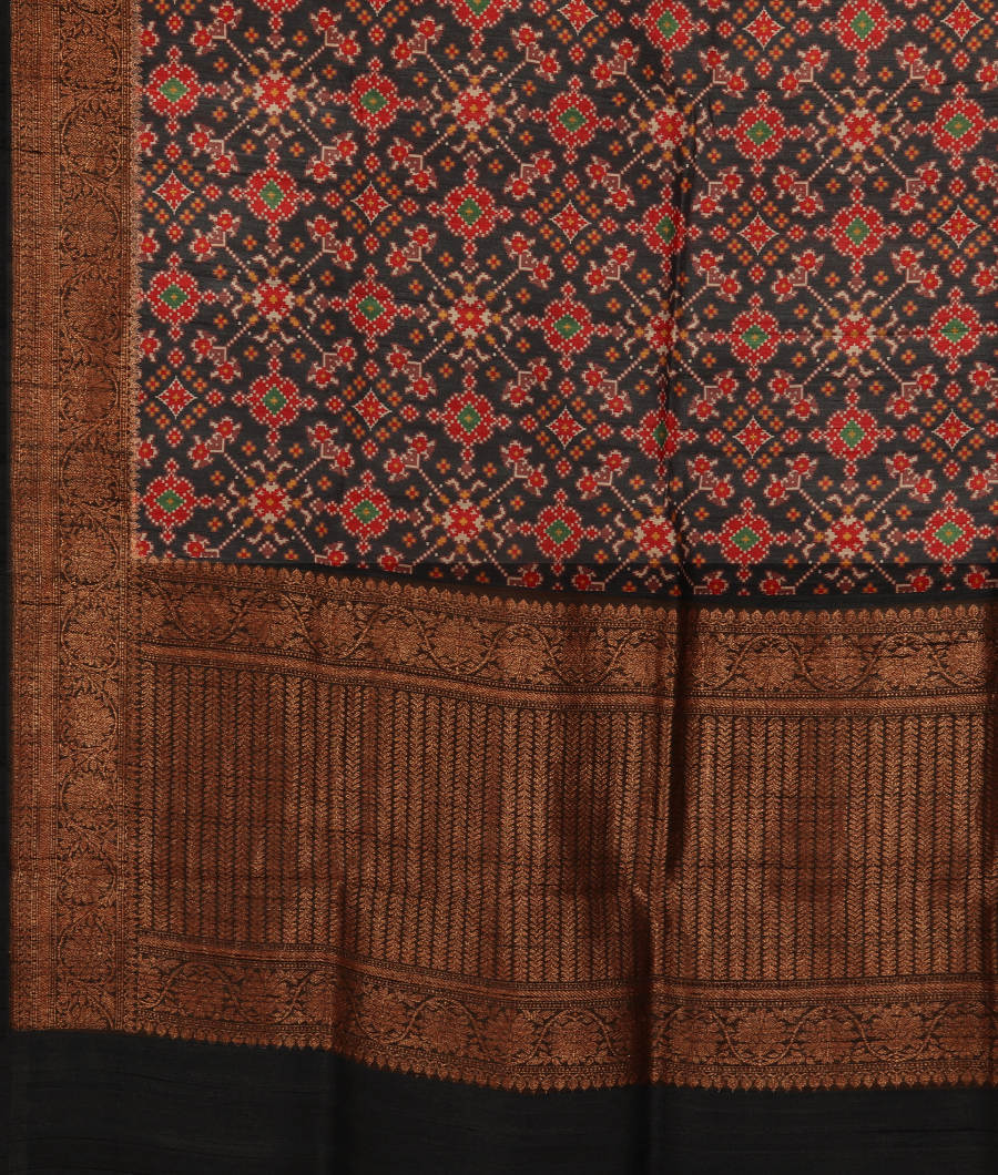 Dark Grey Printed Banaras Tussar Georgette Saree T2684044