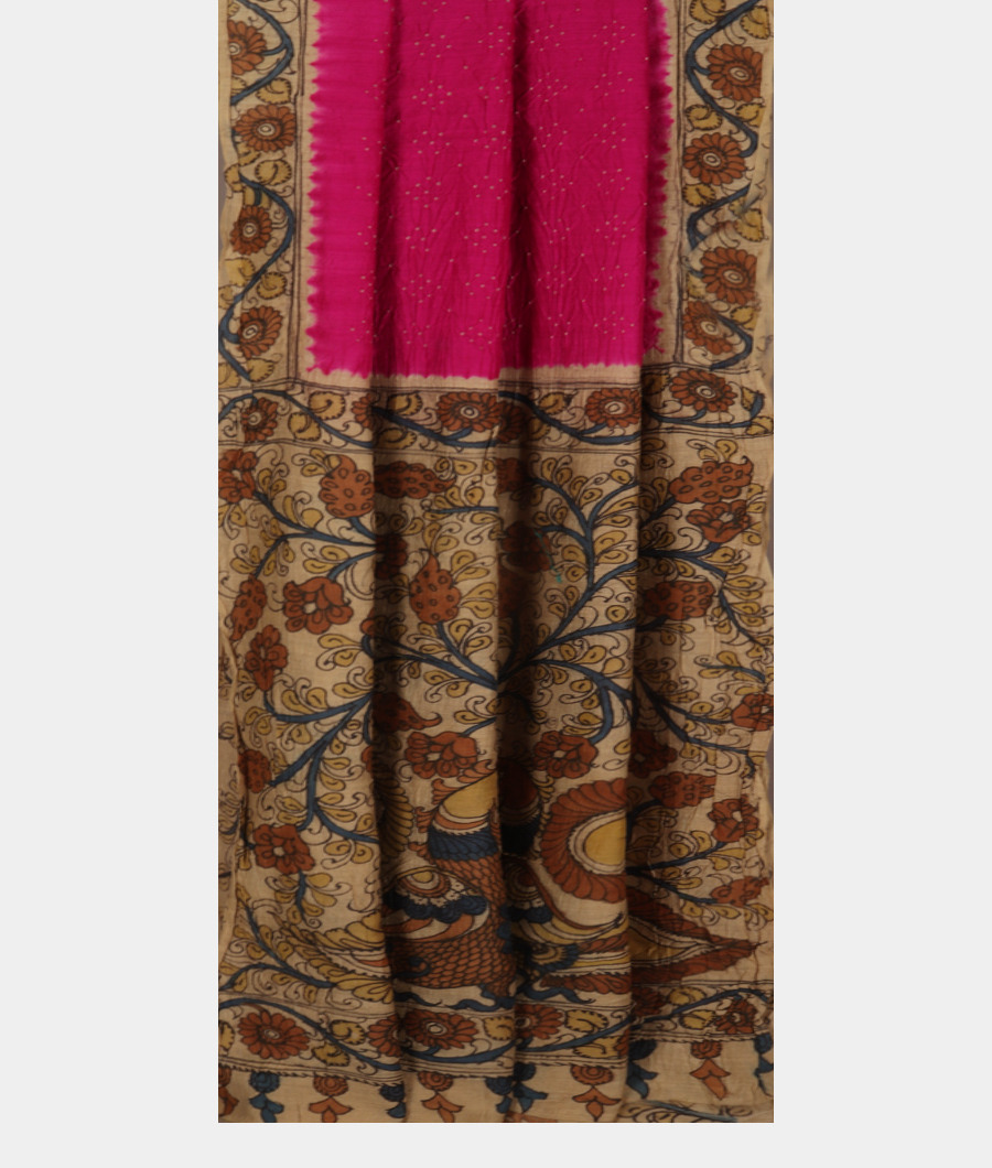Pink Bandhani Tussar Saree T3025052