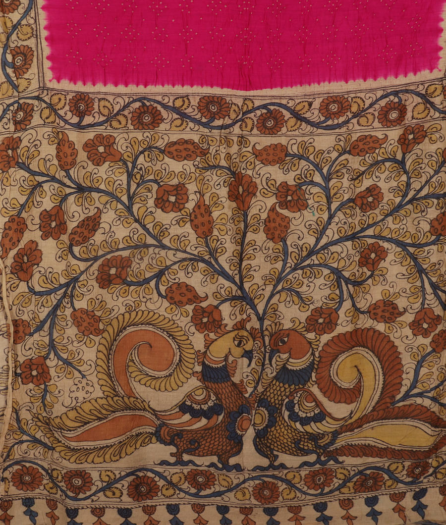 Pink Bandhani Tussar Saree T3025054