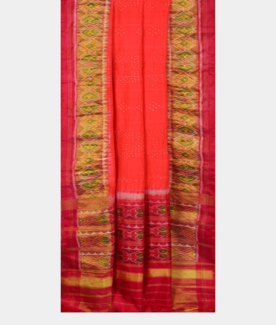 Dark Peach Bandhani Patola Silk Saree T3025222