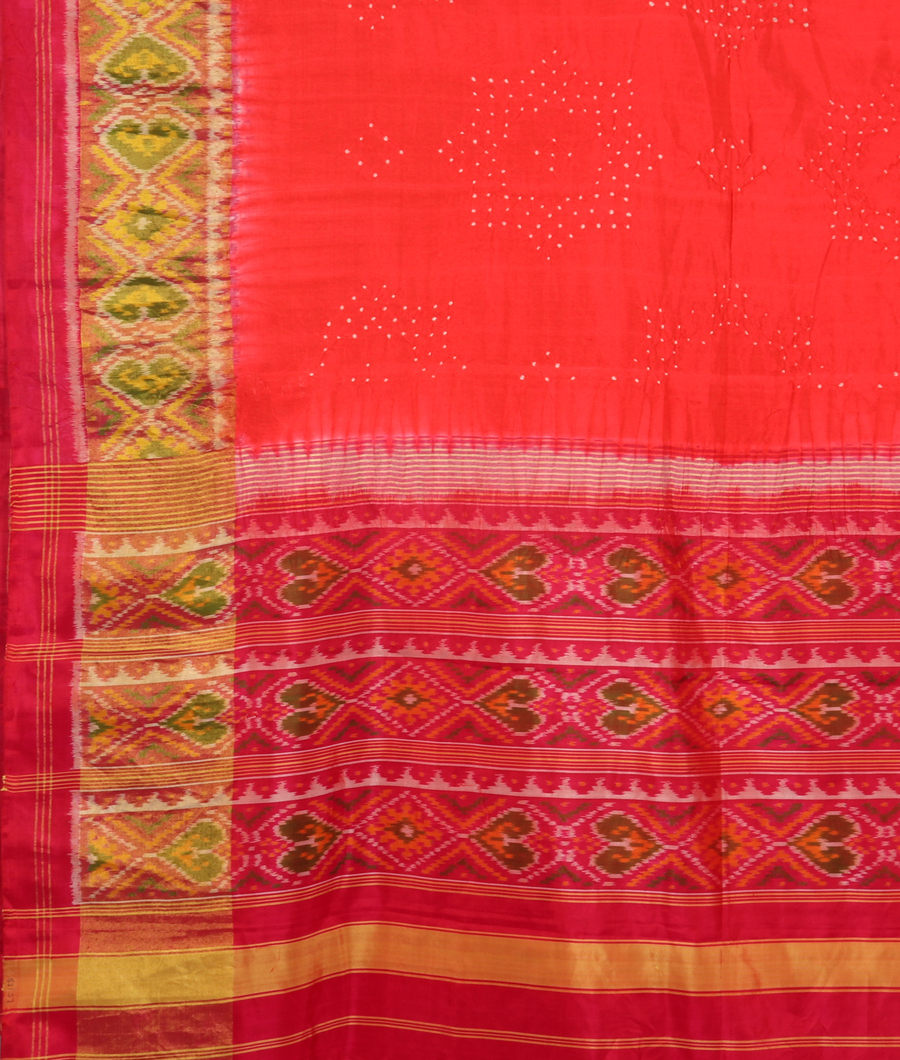 Dark Peach Bandhani Patola Silk Saree T3025224