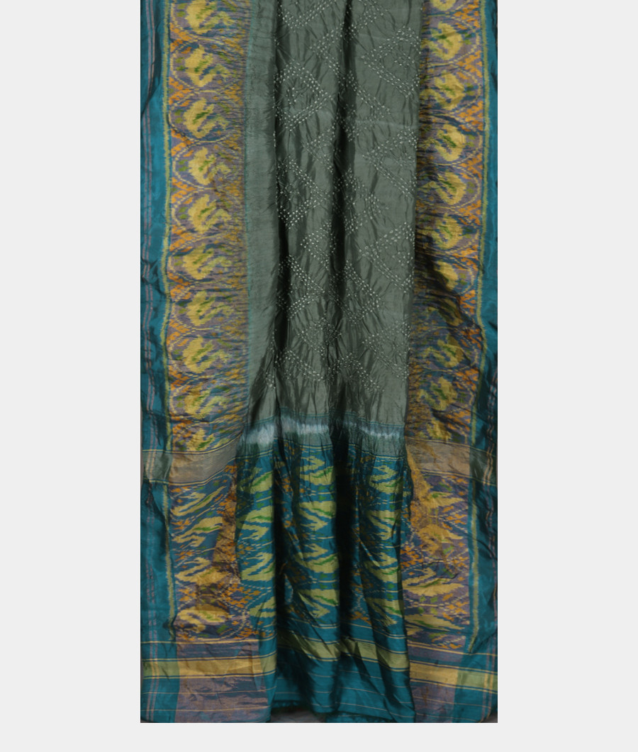 Greenish Grey Bandhani Patola Silk Saree T3110922