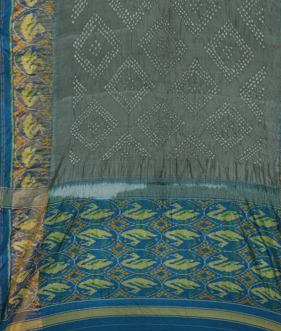 Greenish Grey Bandhani Patola Silk Saree T3110924