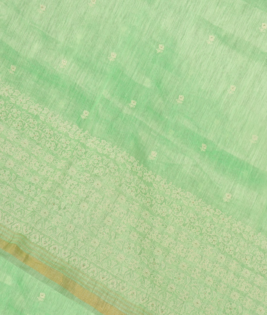 Green Linen Embroidery Saree T297763-image