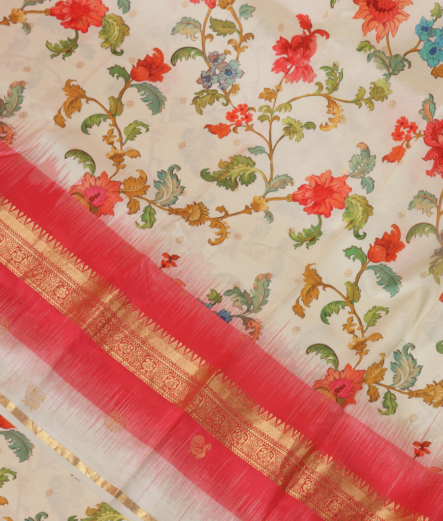 Off-White Printed Soft Silk Saree T297054-image