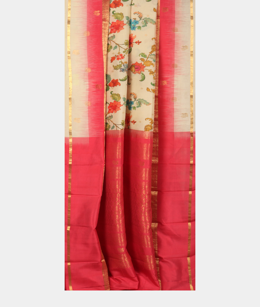 Off-White Printed Soft Silk Saree T2970542