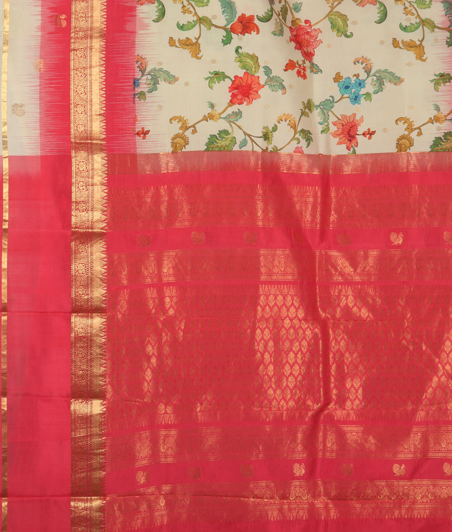 Off-White Printed Soft Silk Saree T2970544