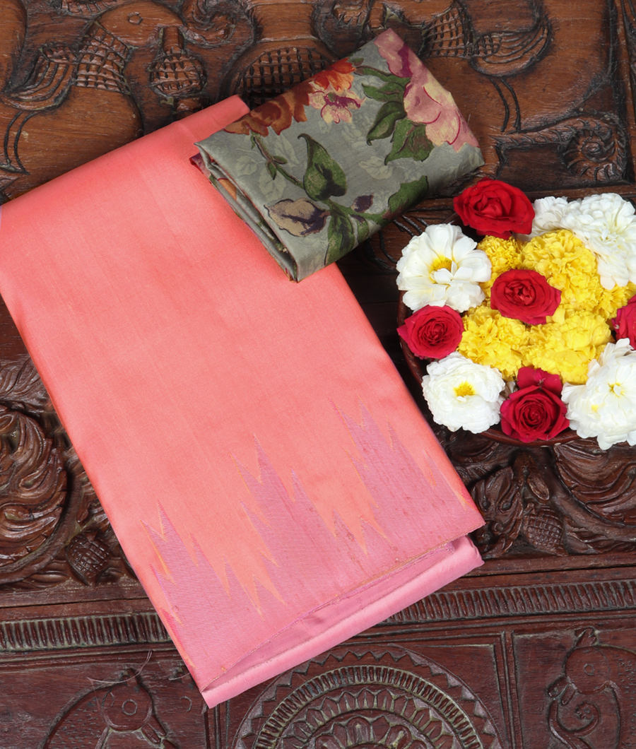Peach Handwoven Kanjivaram Silk Saree T304287-image