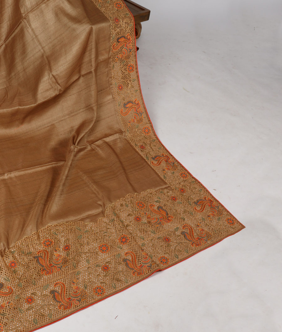 Beige Tussar Cutwork Saree T323206-image