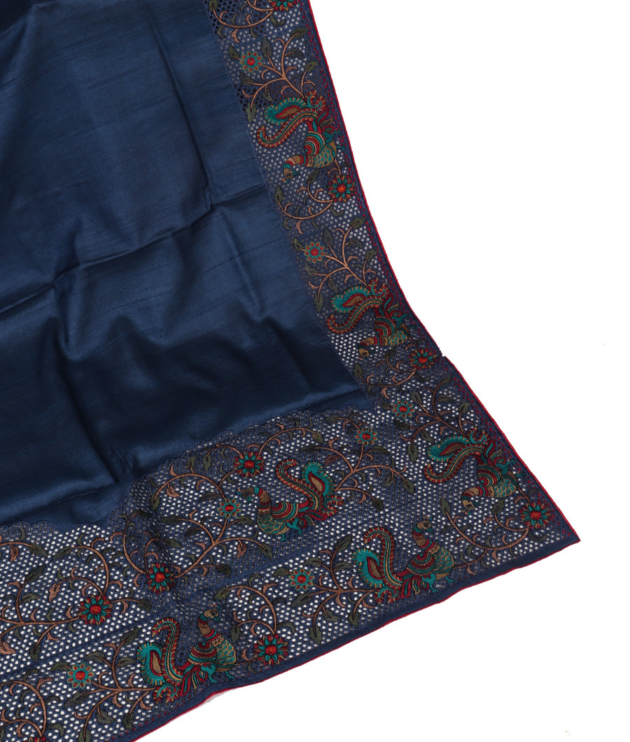 Blue Tussar Cutwork Saree T323205-image