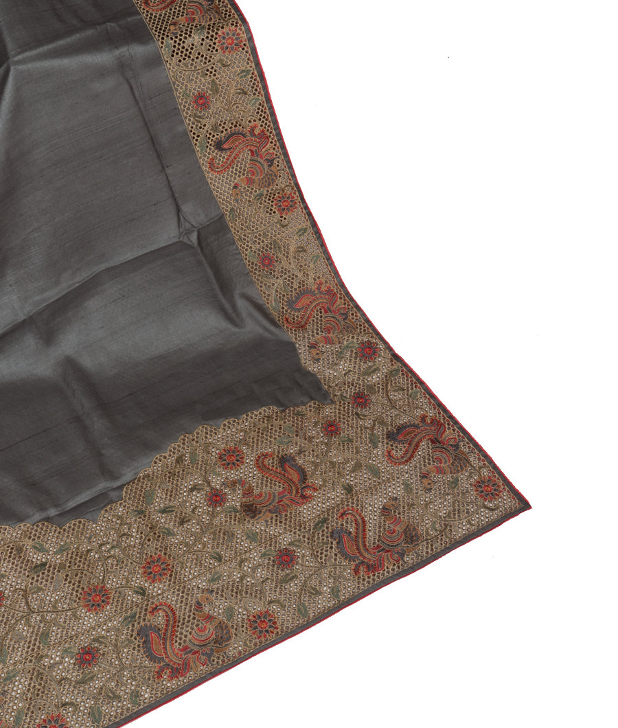 Grey Tussar Cutwork Saree T323221-image