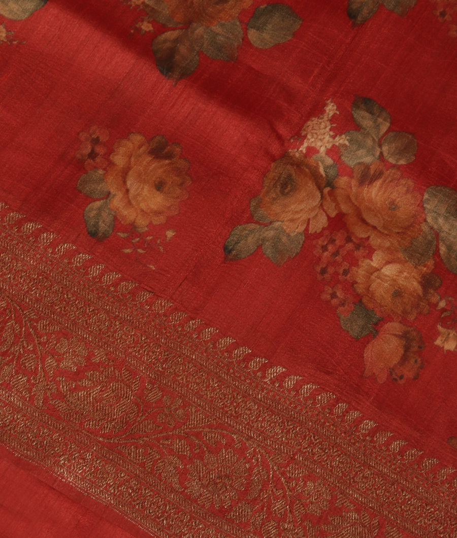 Red Printed Banaras Tussar Georgette Saree T318768-image