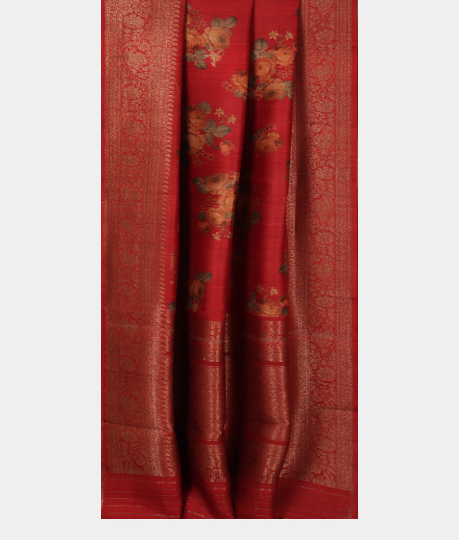 Red Printed Banaras Tussar Georgette Saree T3187682