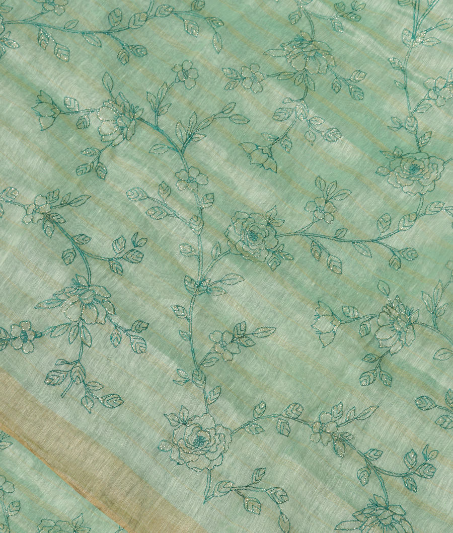 Green Linen Embroidery Saree T254833-image