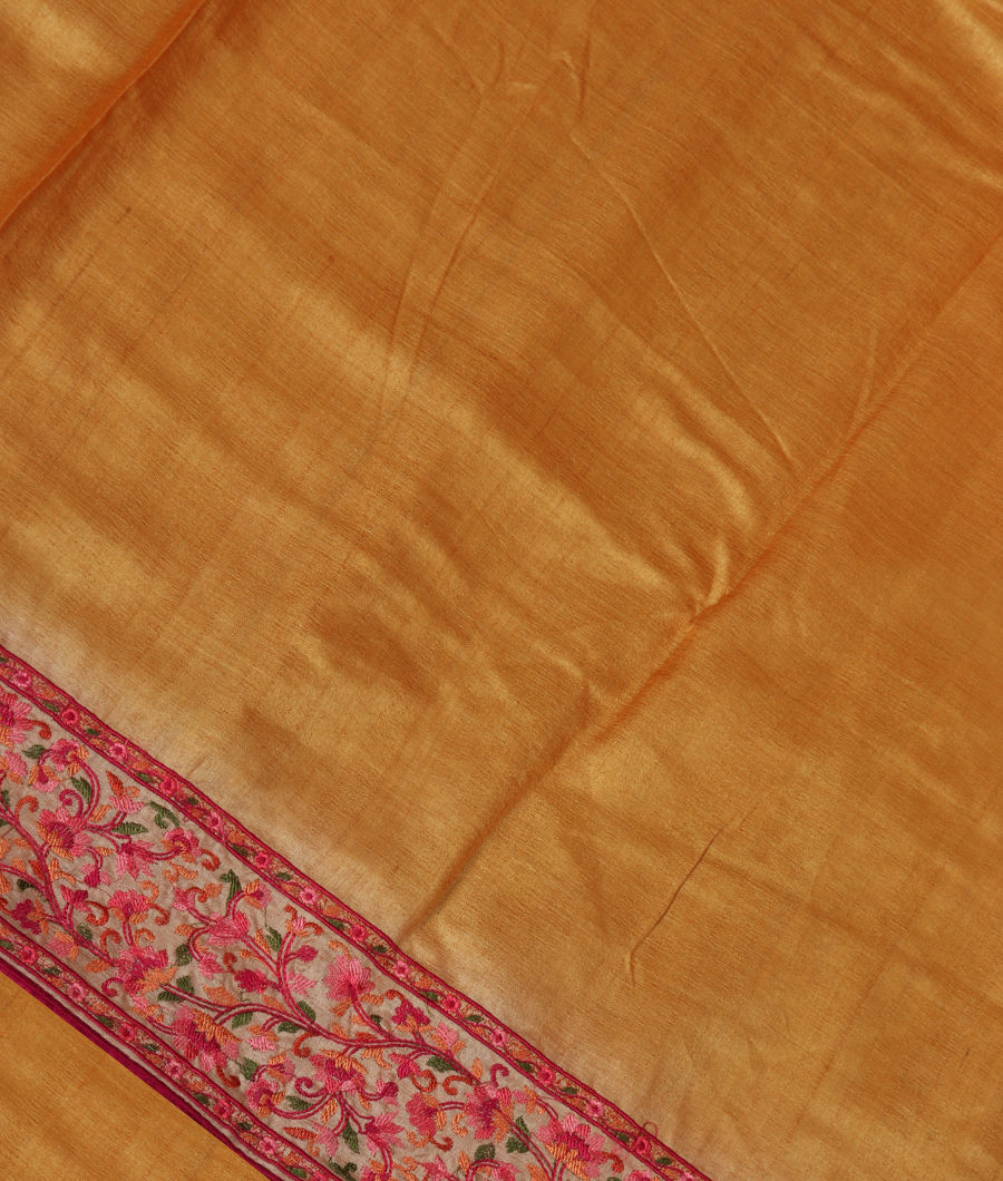 Yellow Tussar Embroidery Saree T315616-image