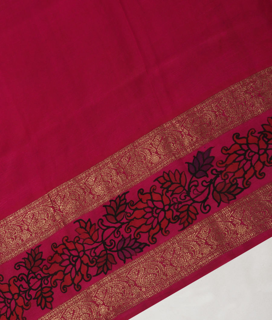 Pink Handpainted Kalamkari Kanjivaram Silk Saree T2494833