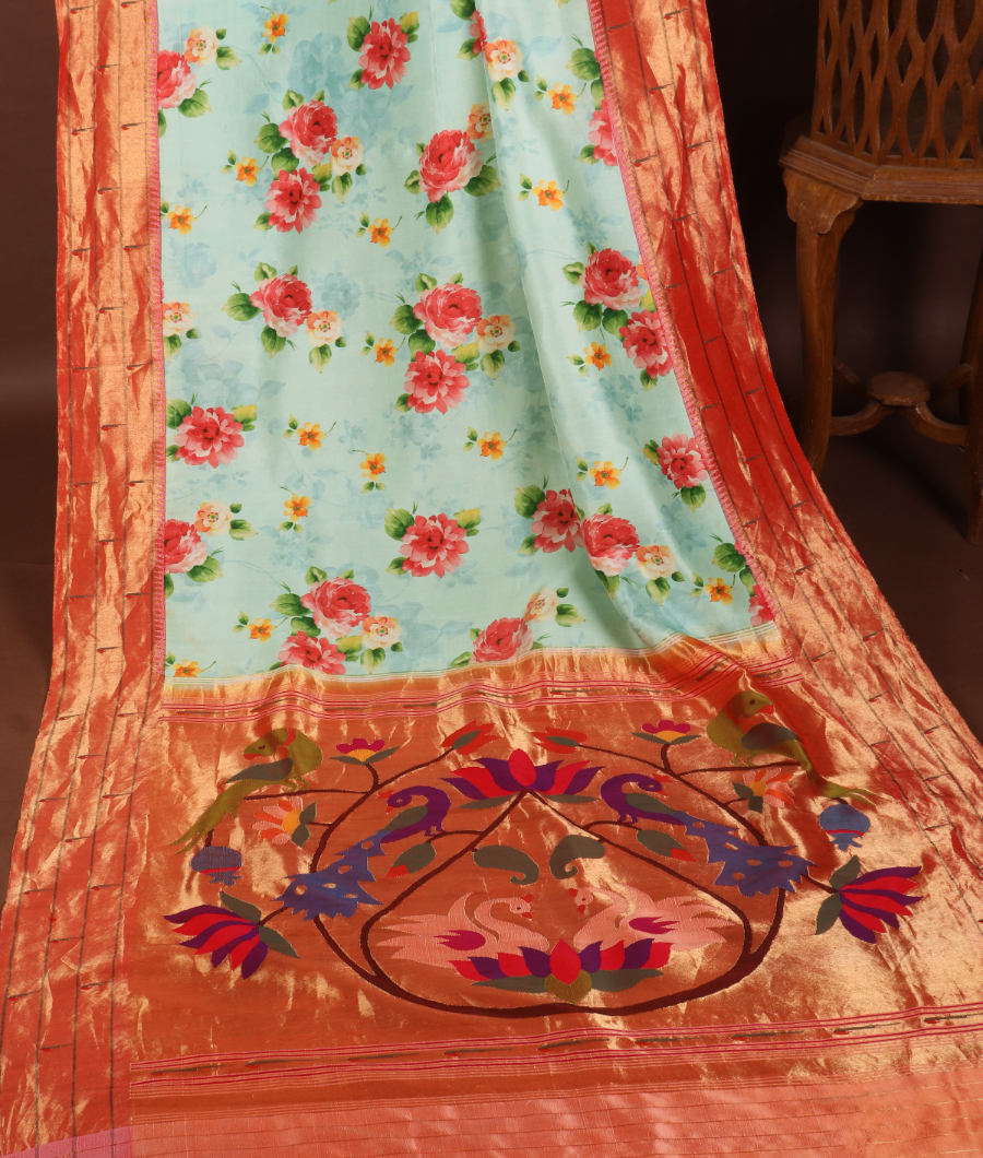 Blue Paithani Printed Silk Saree T326083-image