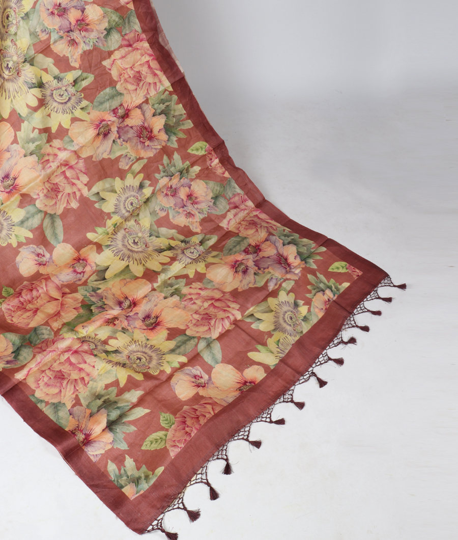 Mauve Pink Tussar Printed Saree T324252-image