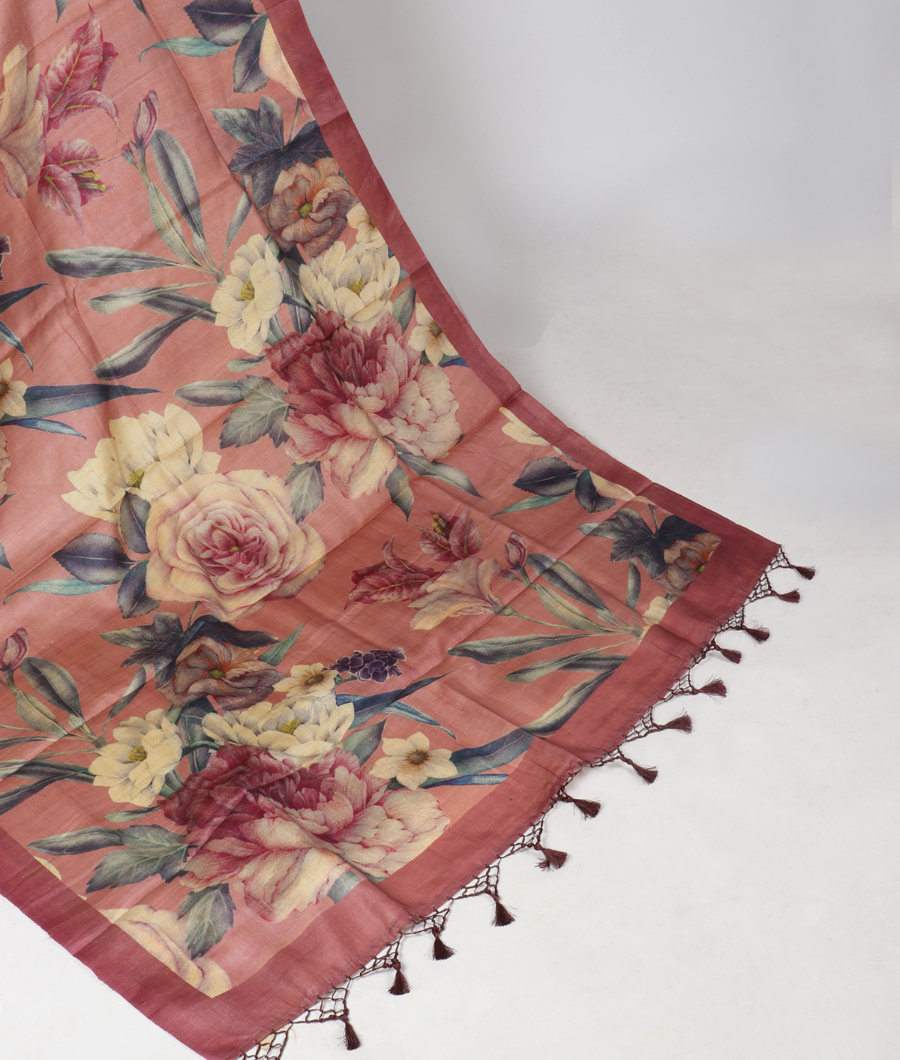 Pink Tussar Printed Saree T324237-image