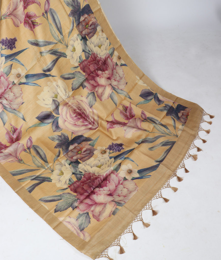 Beige Tussar Printed Saree T324228-image
