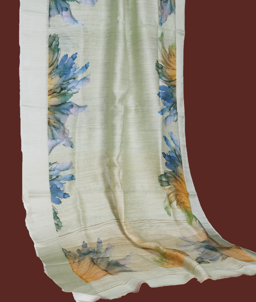 Green Tussar Printed Saree T3255222