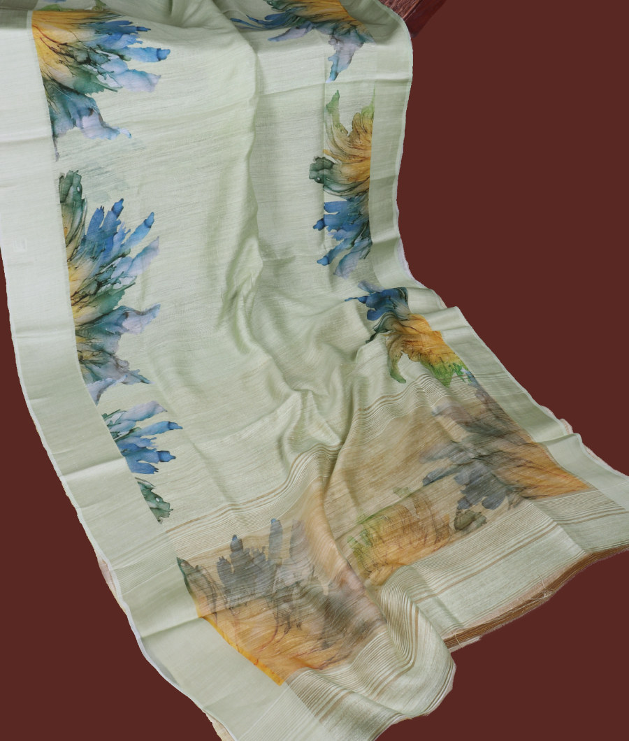 Green Tussar Printed Saree T3255223