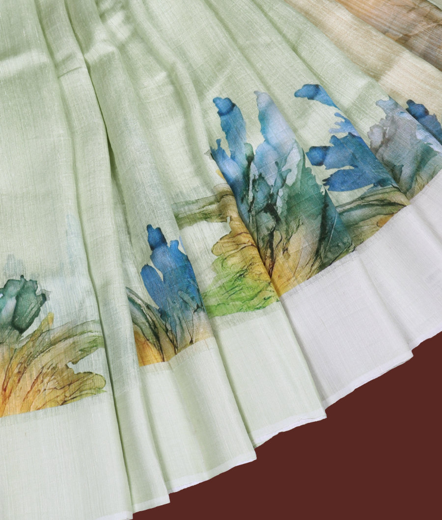 Green Tussar Printed Saree T3255224