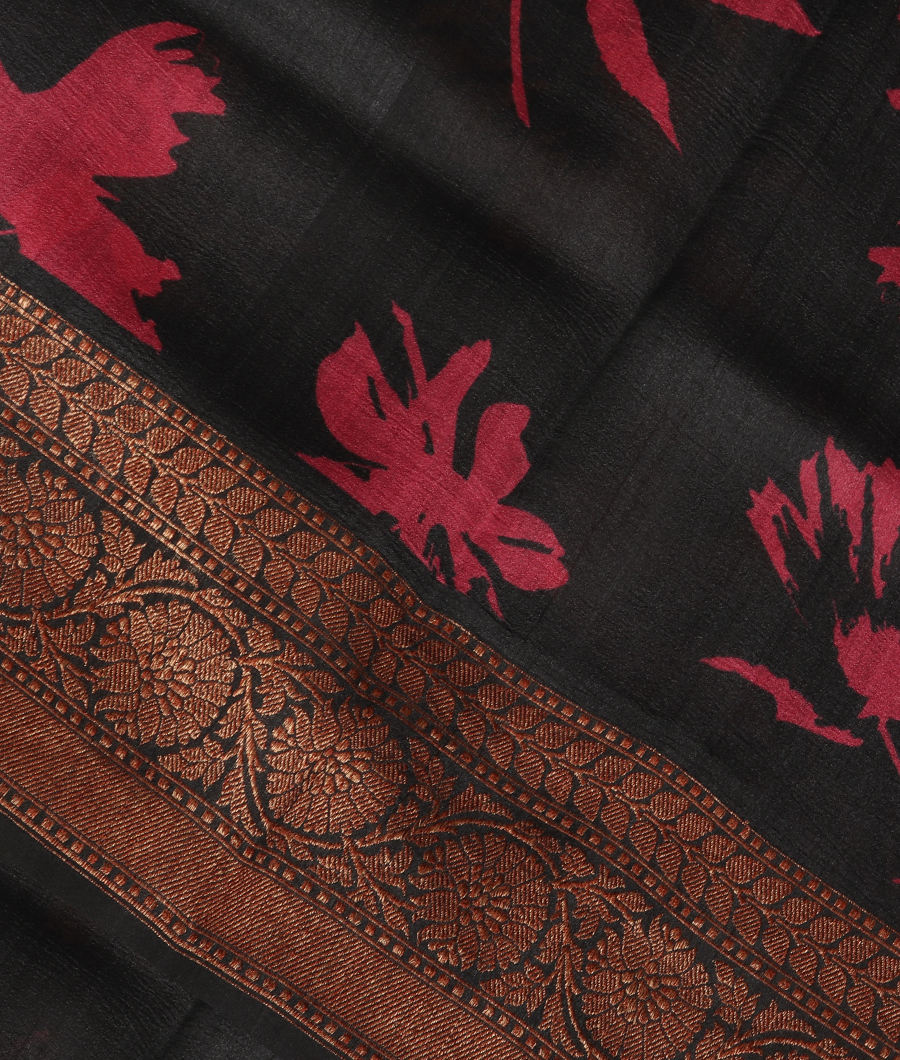 Black Printed Banaras Tussar Georgette Saree T326079-image