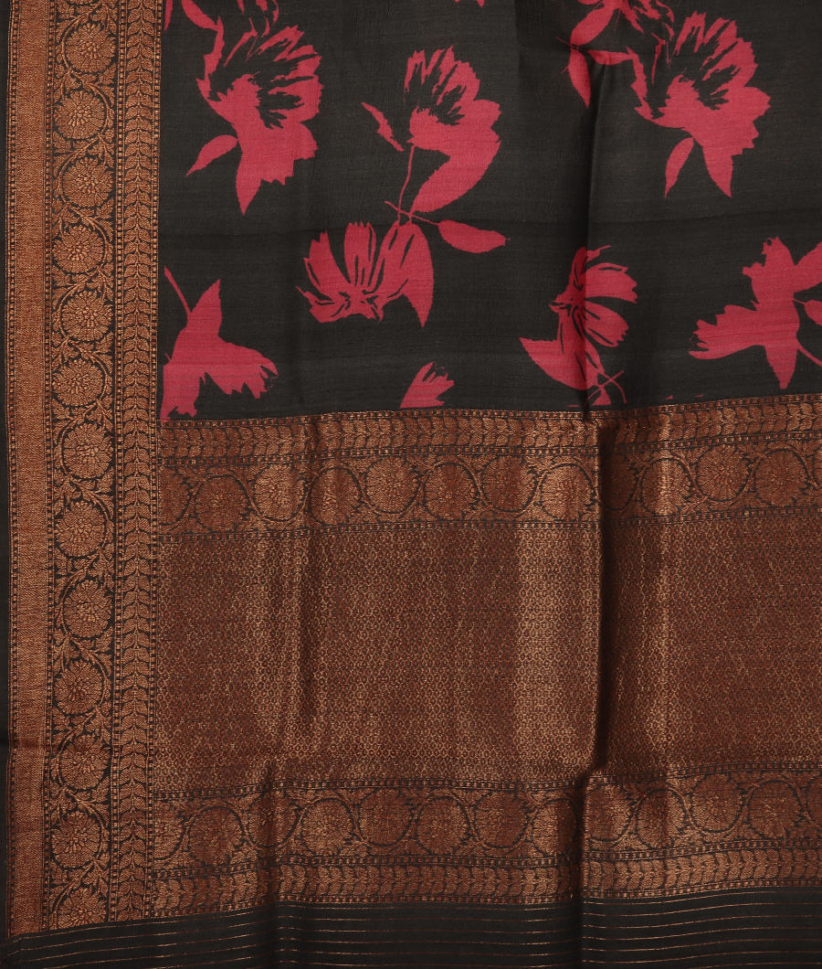 Black Printed Banaras Tussar Georgette Saree T3260794