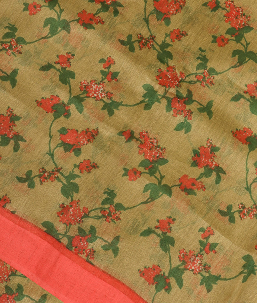 Beige Linen Printed Saree T326293-image