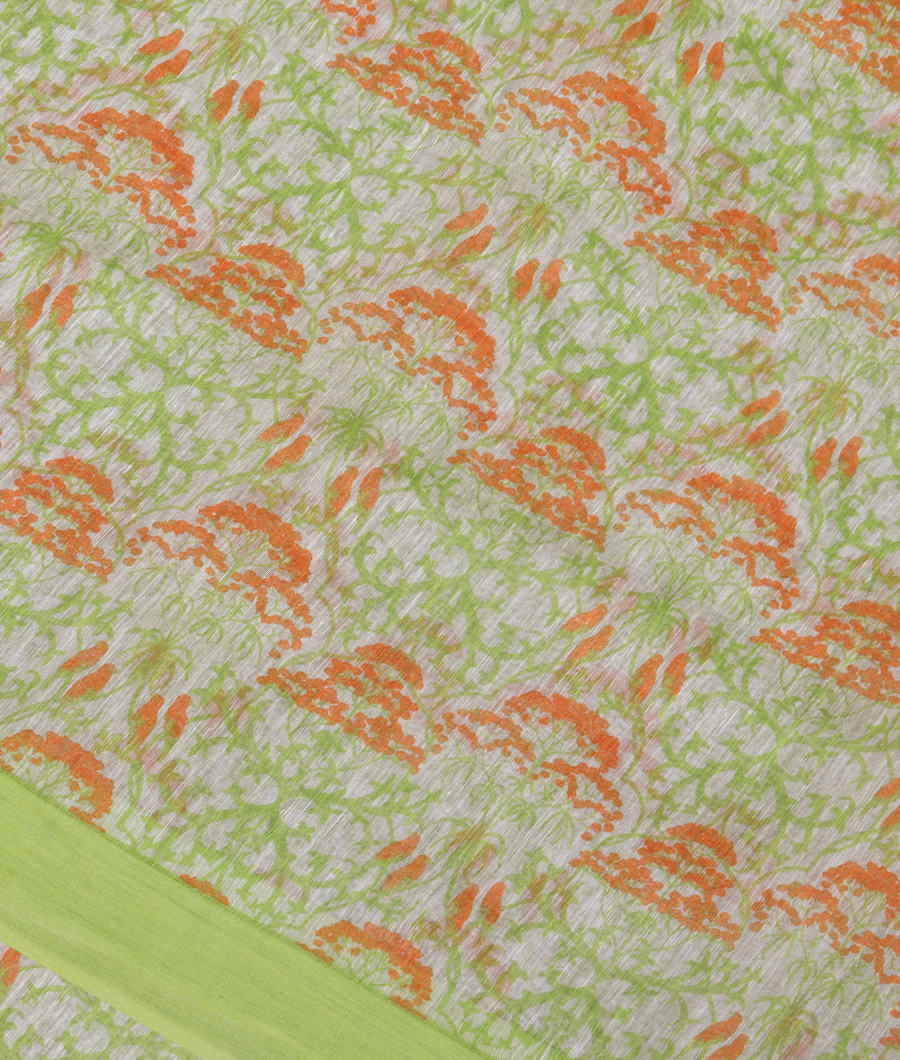 White Linen Printed Saree T326262-image