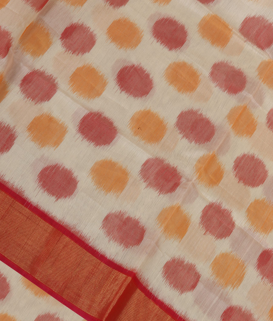 Off-White Pochampalli Silk Cotton Saree T326595-image