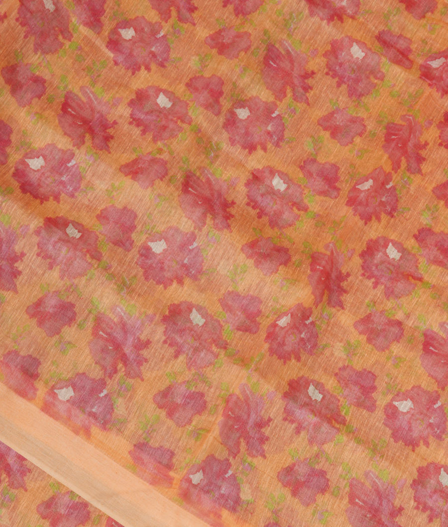 Peach Linen Printed Saree T326274-image