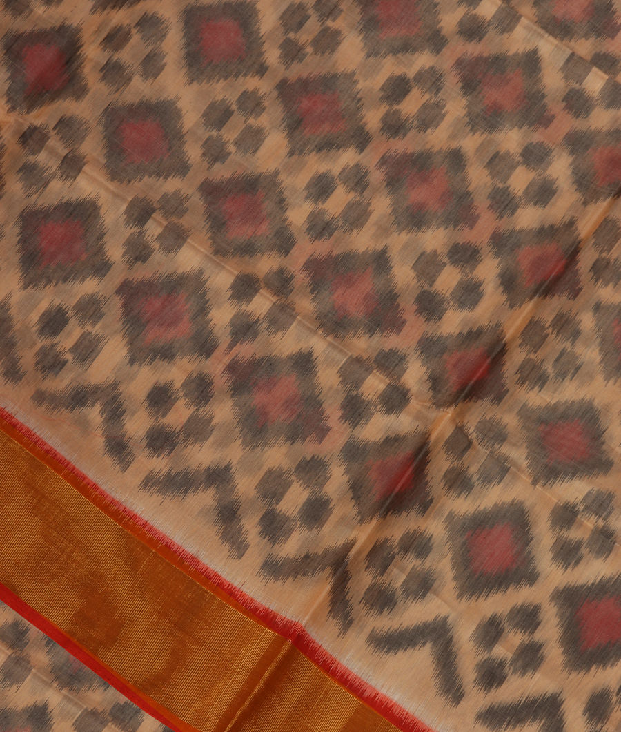 Beige Pochampalli Silk Cotton Saree T326602-image