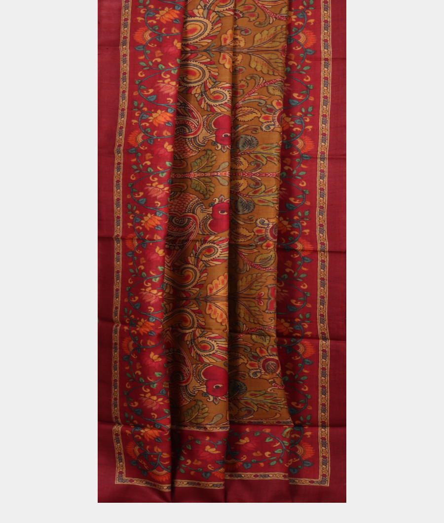 Yellow Tussar Printed Saree T2839382