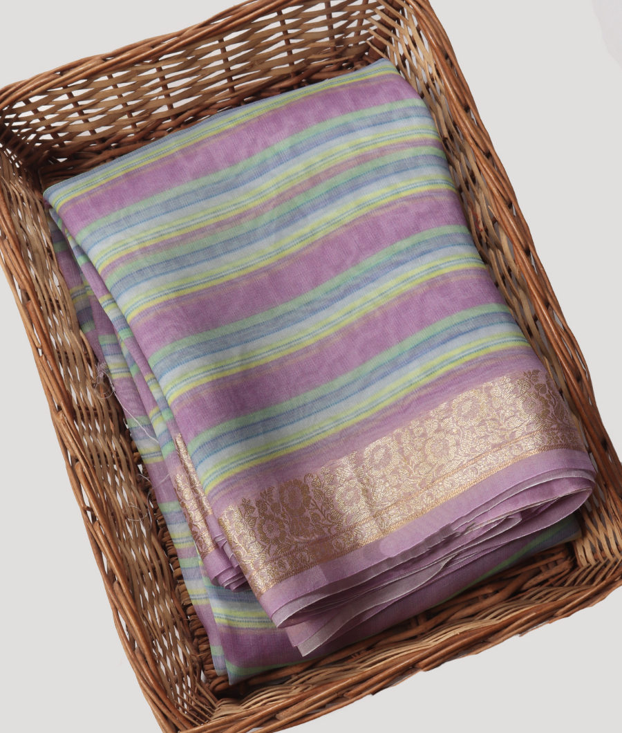 Light Lavender Kora Organza Printed Saree T326067-image