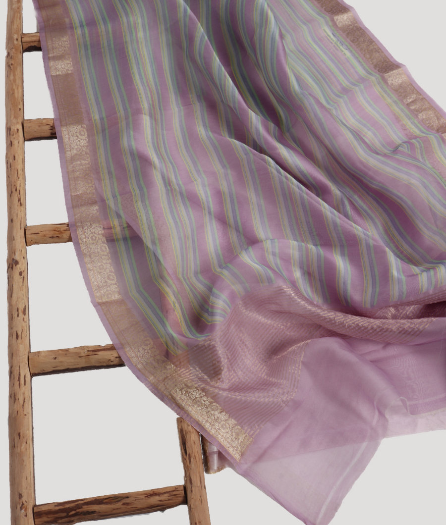 Light Lavender Kora Organza Printed Saree T3260672