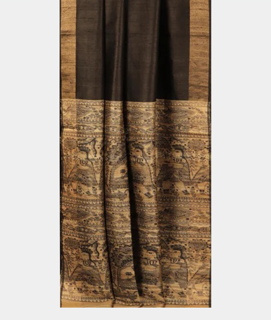 Black Tussar Printed Saree T3275122
