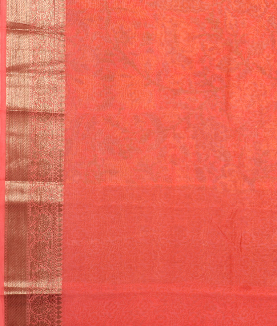 Peach Soft Printed Cotton Saree T3238383