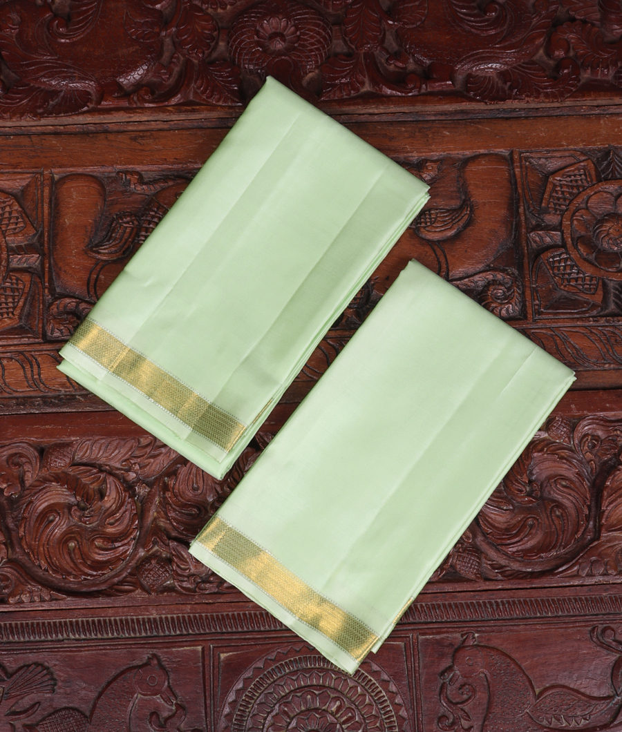 Green Handwoven Kanjivaram Silk Dhoti and Vastharam T321225-image